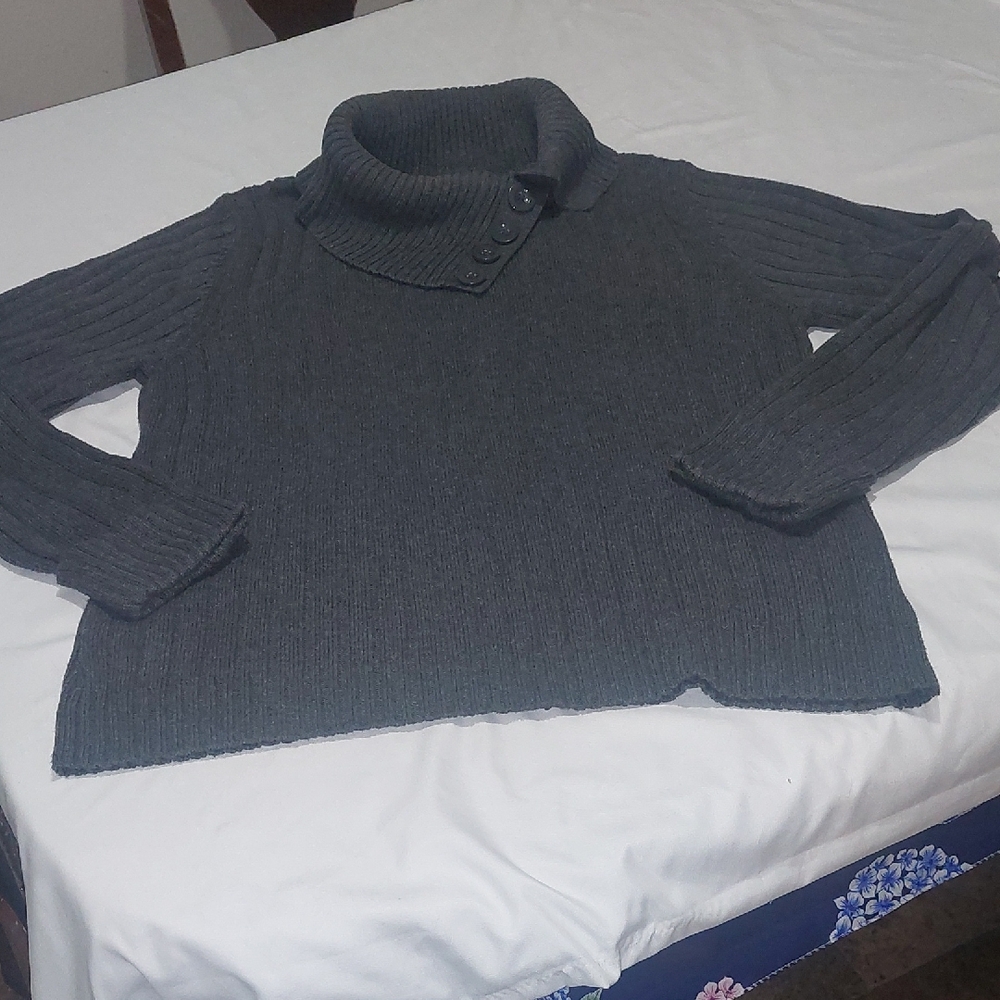 Studio Works Charcoal Cowl Neck Sweater.Size Large 100 Percent Cotton .